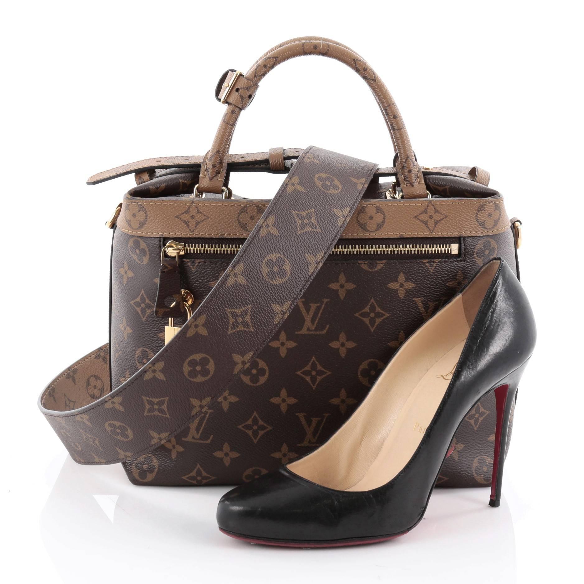 This authentic Louis Vuitton City Cruiser Handbag Reverse Monogram Canvas PM is a bag from the brands' Fall/Winter 2016 Bag Collection that takes the House’s iconic motif to a higher pedestal and twists it inside out. Crafted from brown monogram