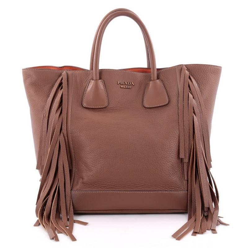 Prada Side Fringe Tote Cervo Leather Medium In Good Condition In NY, NY