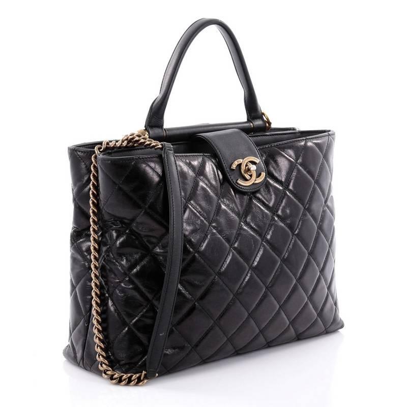 Black Chanel Gold Bar Tote Quilted Aged Calfskin