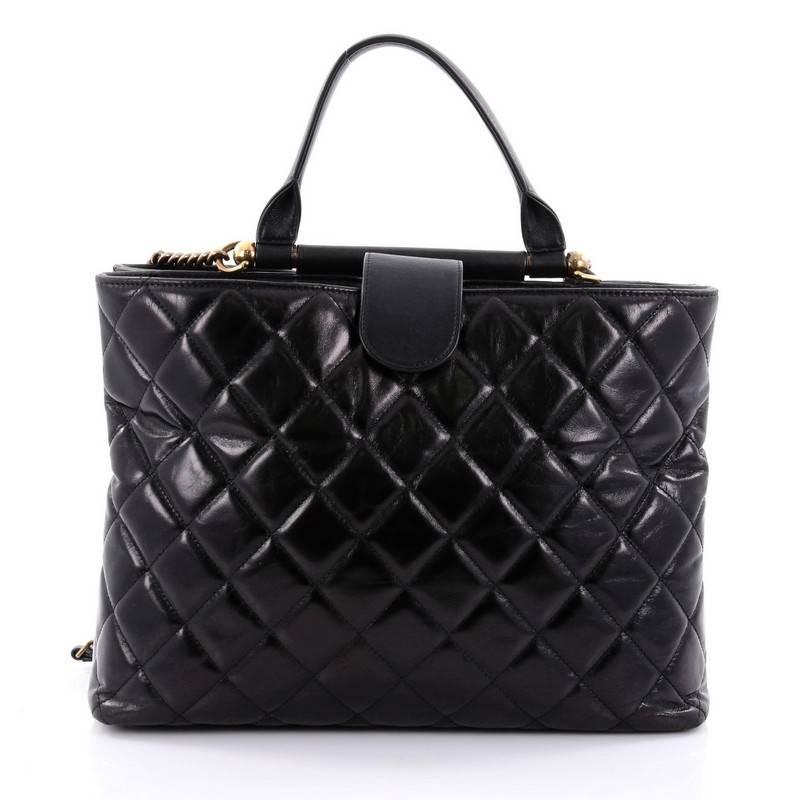 Chanel Gold Bar Tote Quilted Aged Calfskin In Good Condition In NY, NY
