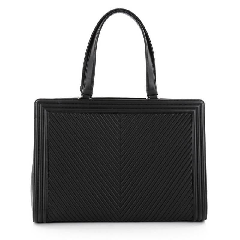 Chanel Boy Shopping Tote Chevron Quilted Calfskin Large In Good Condition In NY, NY