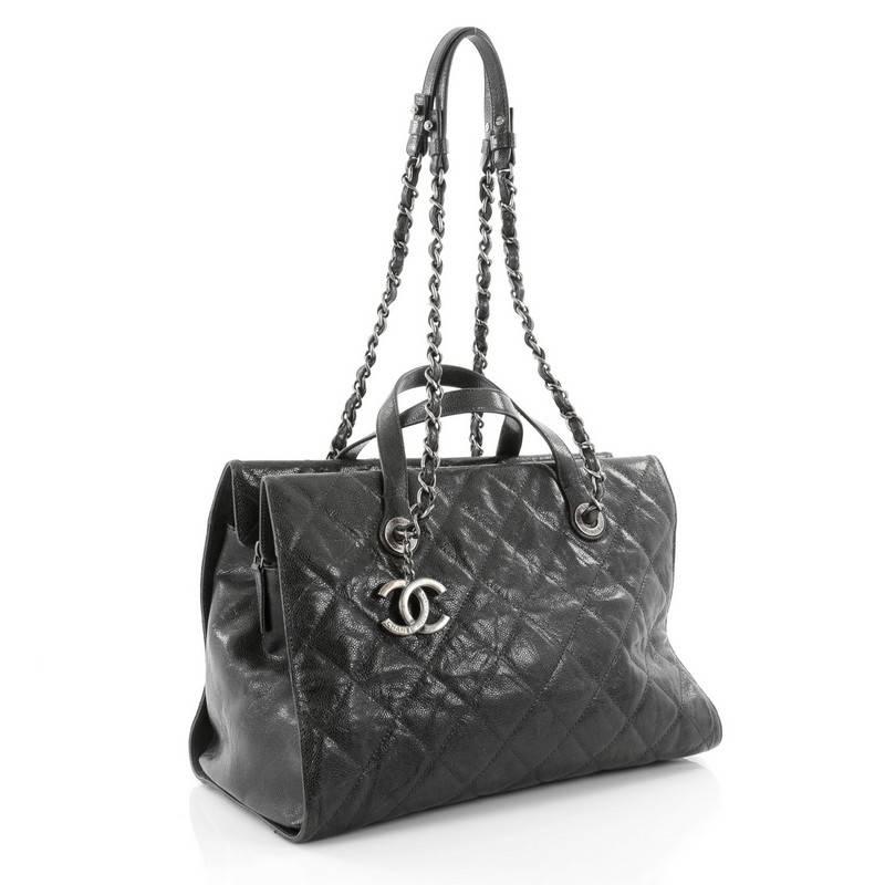 Black Chanel CC Crave Quilted Glazed Caviar Tote 