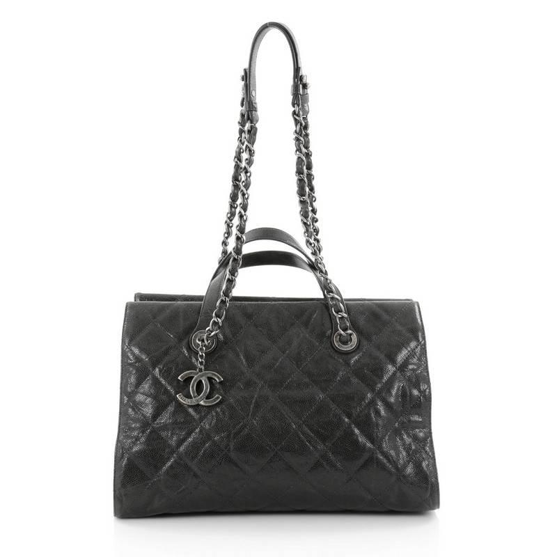 Chanel CC Crave Quilted Glazed Caviar Tote  In Good Condition In NY, NY