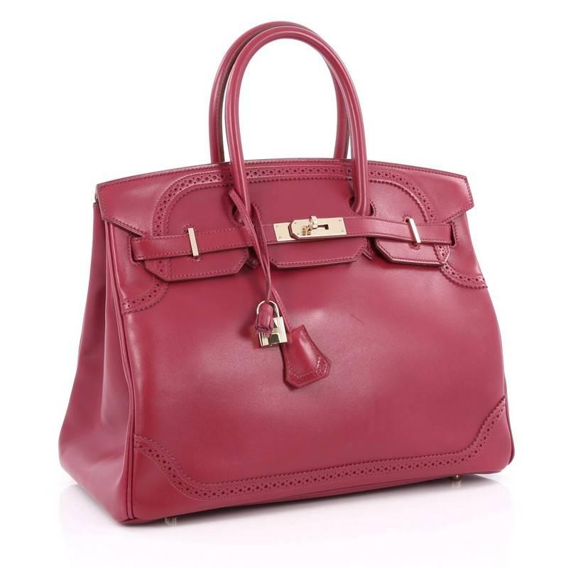 Pink Hermes Rubis Tadelakt with Gold Hardware 35 Birkin Ghillies Handbag