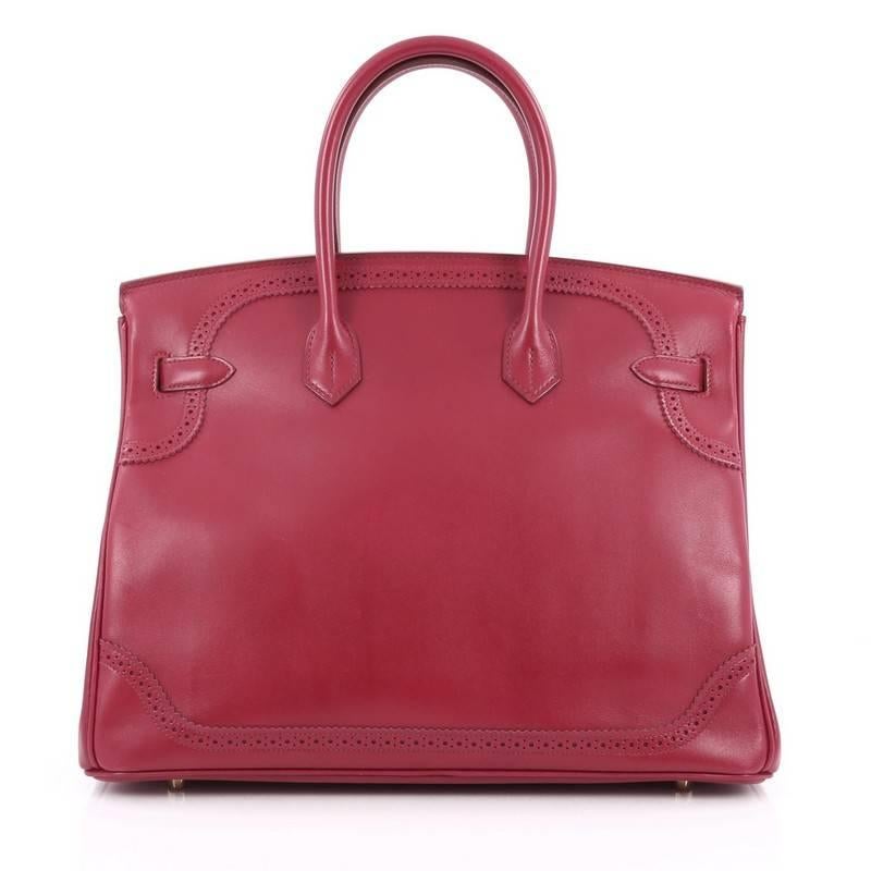 Hermes Rubis Tadelakt with Gold Hardware 35 Birkin Ghillies Handbag In Excellent Condition In NY, NY