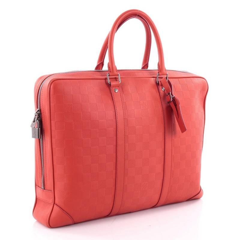 Red Louis Vuitton Porte-Documents Voyages Bag Damier Infini Leather PM