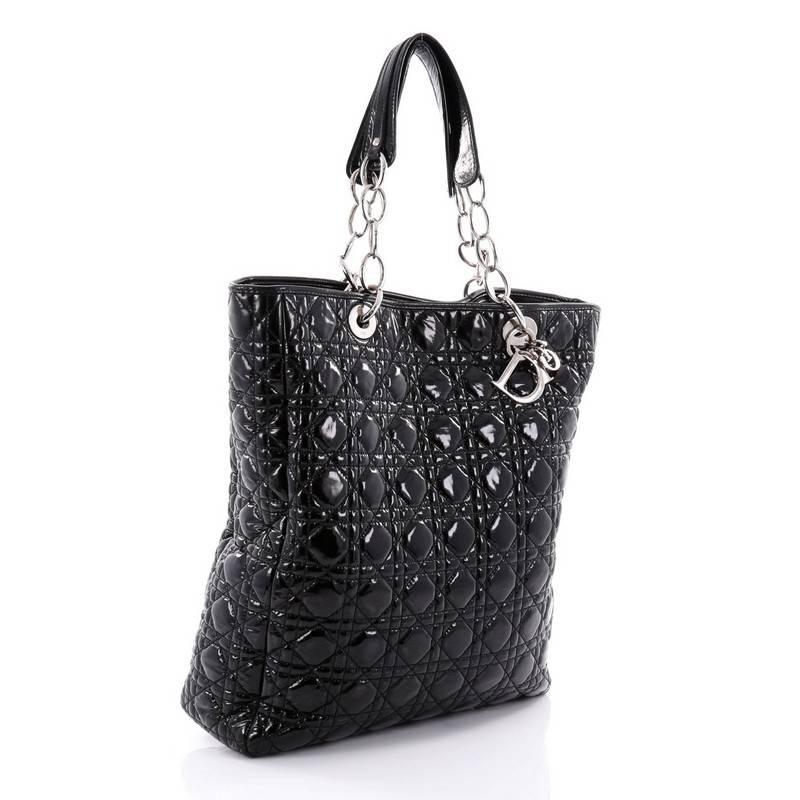 Black Christian Dior North South Soft Chain Tote Cannage Quilt Patent Medium