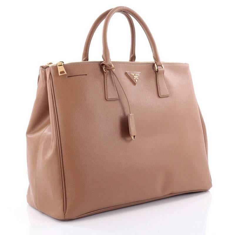 Brown Prada Double Zip Lux Tote Saffiano Leather Large