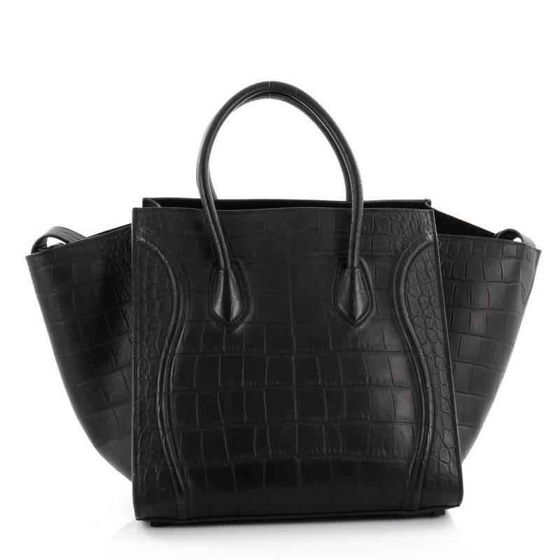 Celine Phantom Handbag Crocodile Embossed Leather Medium In Good Condition In NY, NY