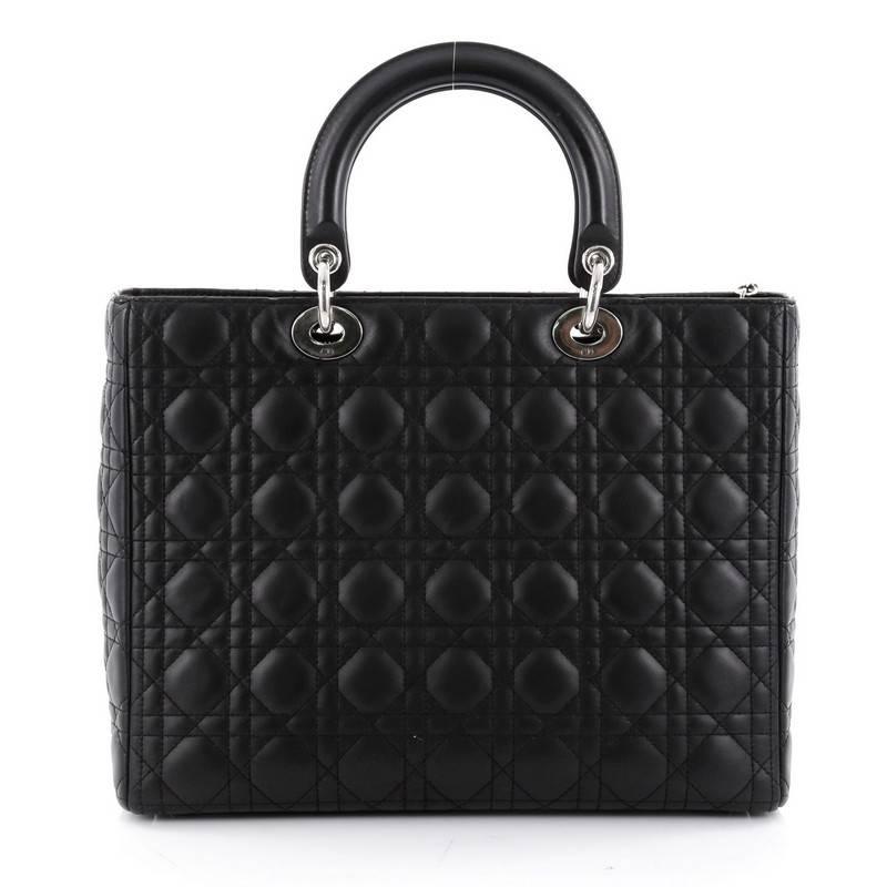 Christian Dior Lady Dior Handbag Cannage Quilt Lambskin Large In Good Condition In NY, NY