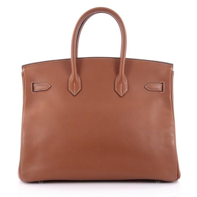 Women's or Men's Hermes Birkin Handbag Gold Brown Epsom with Palladium Hardware 35