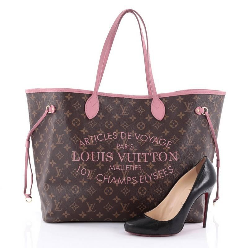 This authentic Louis Vuitton Neverfull Tote Limited Edition Ikat Monogram Canvas GM inspired by the beautiful Mediterranean is unique in design perfect for casual looks. Crafted in Louis Vuitton's signature brown monogram coated canvas with pink