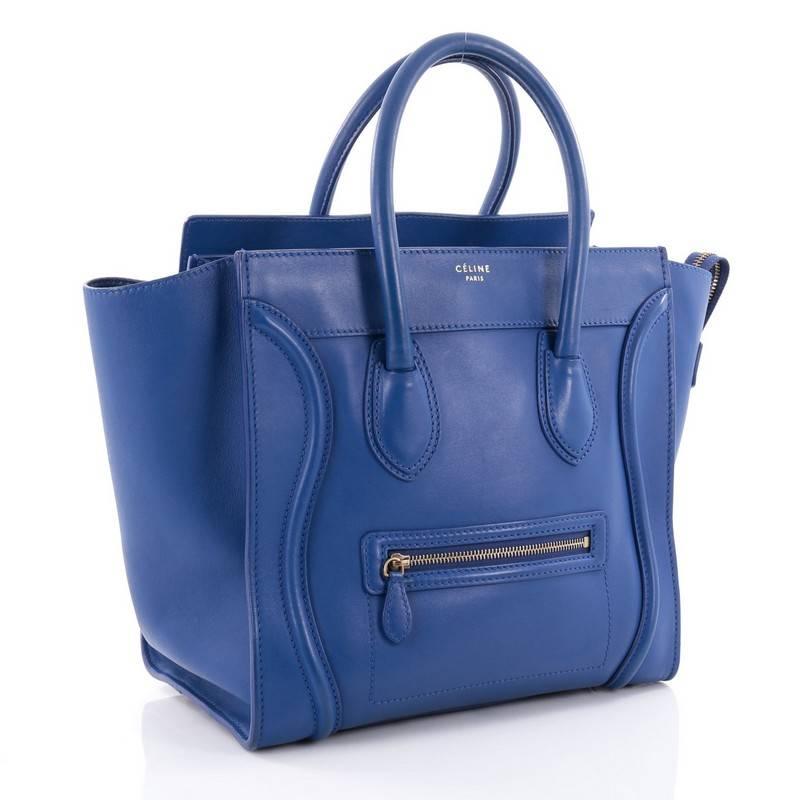 Blue Celine Luggage Handbag Smooth Leather Mini
