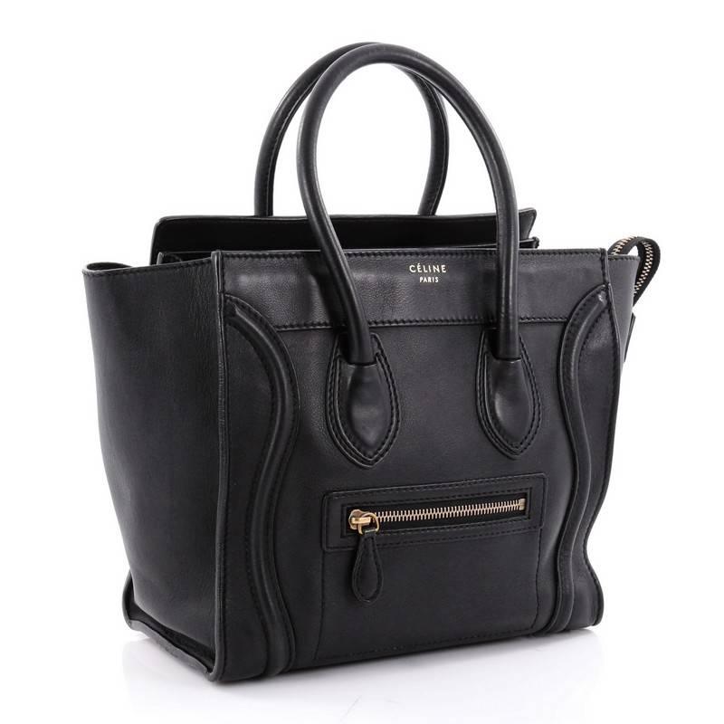 Black Celine Luggage Handbag Grainy Leather Micro