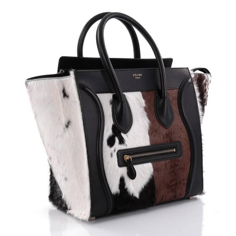 Black Celine Luggage Handbag Goat Fur Mini