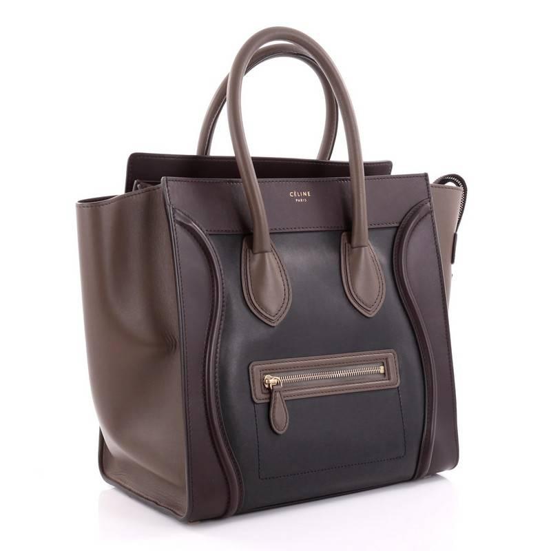 Black Celine Tricolor Luggage Handbag Leather Mini