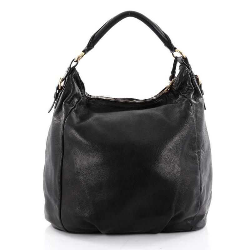 Prada Zip Top Hobo Cervo Leather Large In Good Condition In NY, NY