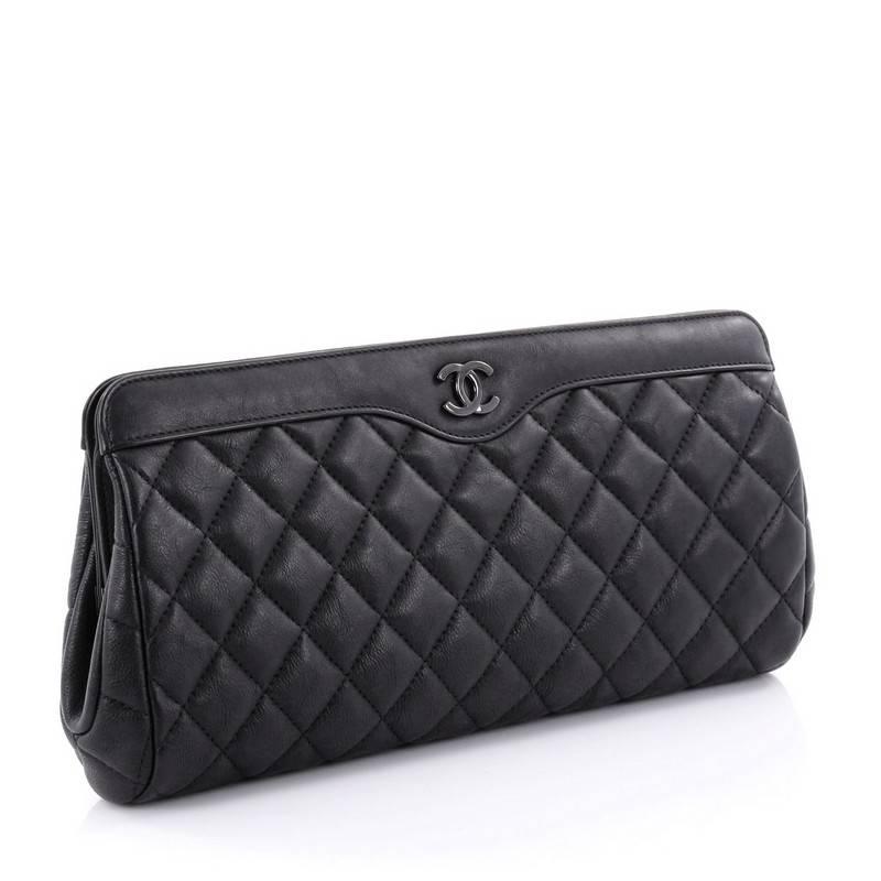 Chanel So Black Two Tone Clutch Quilted Calfskin Medium In Good Condition In NY, NY
