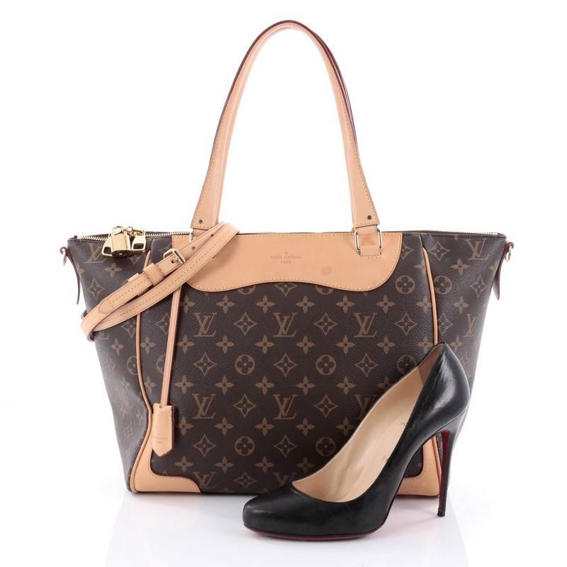 This authentic Louis Vuitton Estrela NM Handbag Monogram Canvas is an elegant and sophisticated everyday tote beloved by many. Constructed from Louis Vuitton's signature brown monogram coated canvas and vachetta leather trims, this city tote