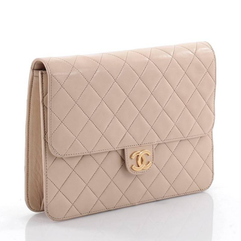 Brown Chanel Vintage Clutch with Chain Quilted Leather Small