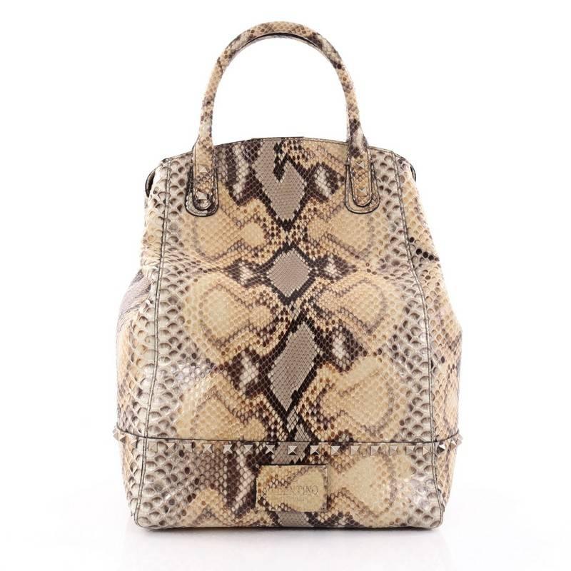 Valentino Rockstud New Dome Convertible Bucket Bag Python In Good Condition In NY, NY
