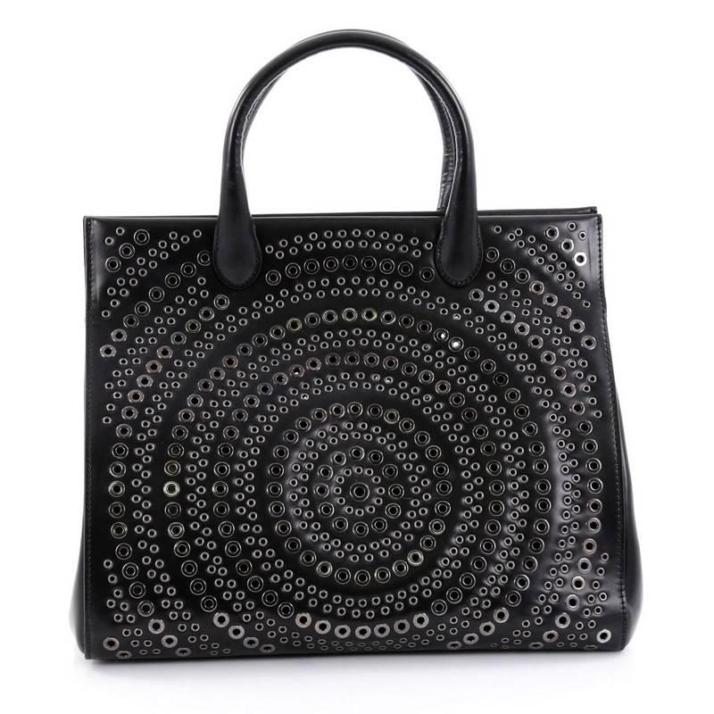 Alaia Snap Tote Grommet Embellished Leather Medium In Good Condition In NY, NY