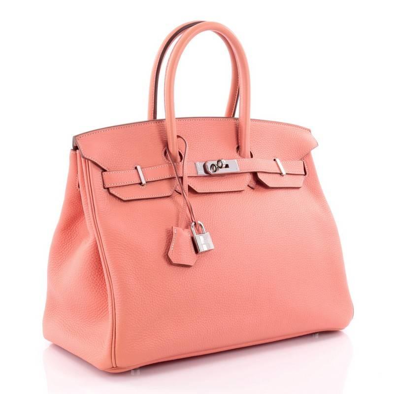 Pink Hermes Birkin Handbag Crevette Clemence with Palladium Hardware 35