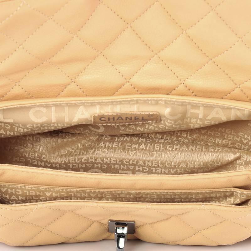 Beige Chanel Vintage Mademoiselle Lock Accordion Flap Bag Quilted Caviar Medium