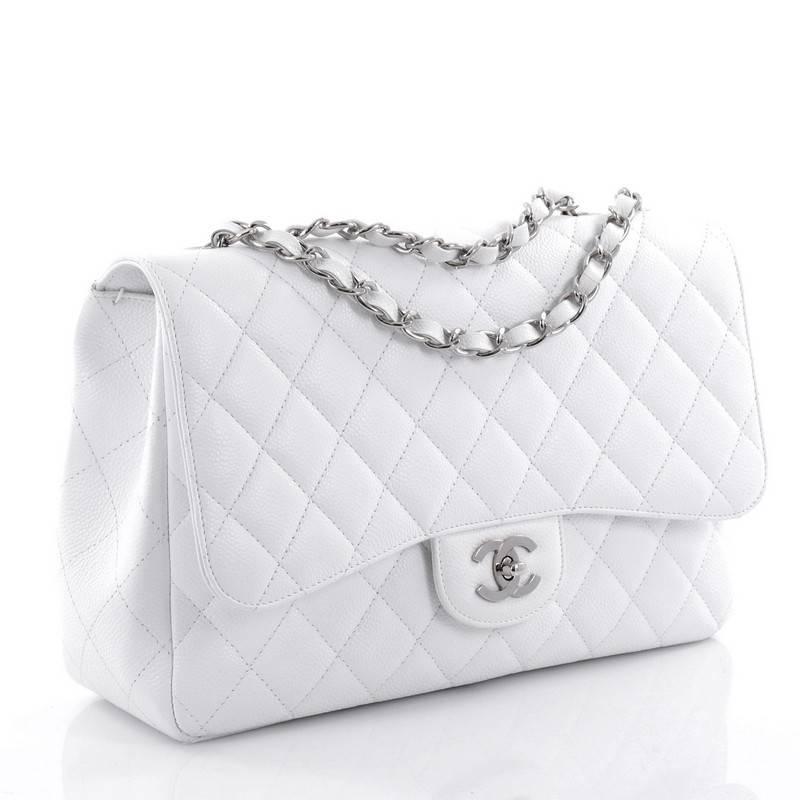 Gray Chanel Classic Single Flap Bag Quilted Caviar Jumbo