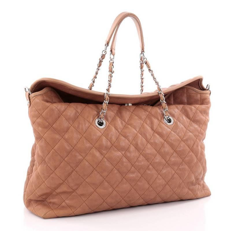 Brown Chanel French Riviera Fold Tote Quilted Caviar Large