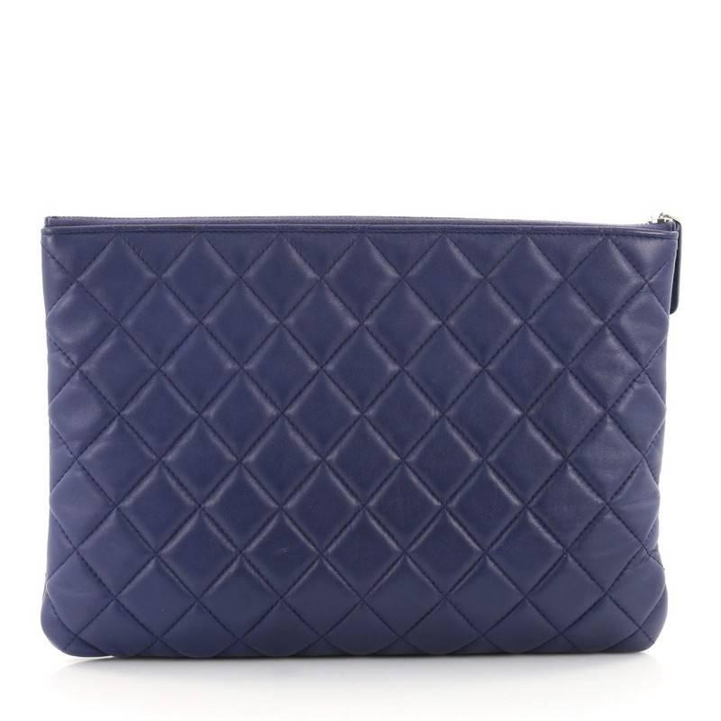 Chanel O Case Clutch Quilted Lambskin Medium In Good Condition In NY, NY