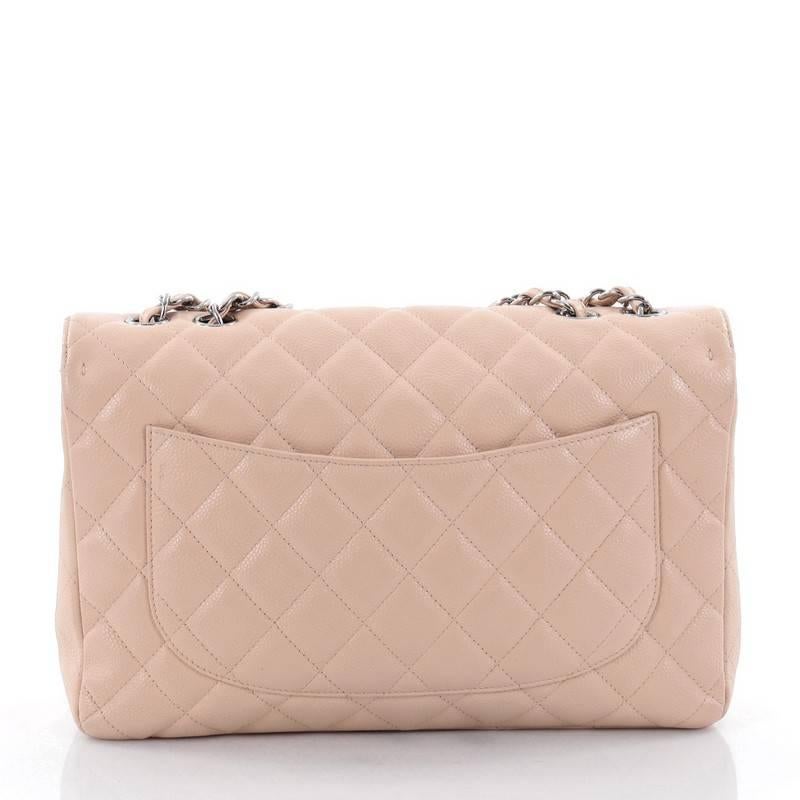 Beige Chanel Classic Single Flap Bag Quilted Caviar Jumbo