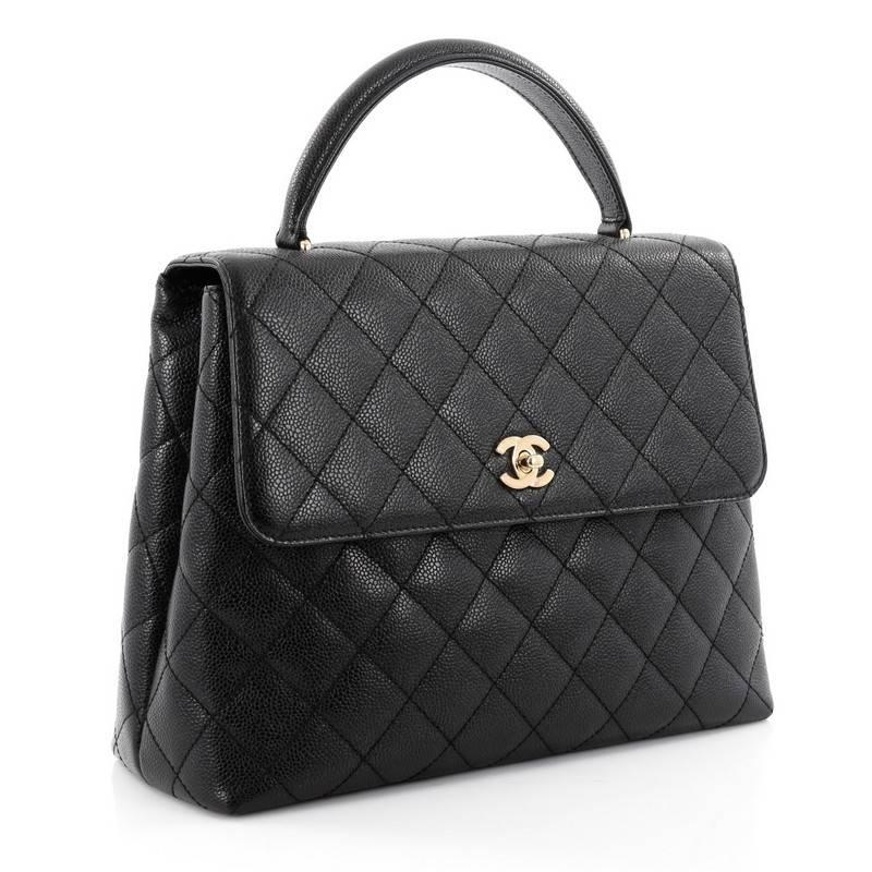 Black Chanel Vintage Classic Top Handle Flap Bag Quilted Caviar Jumbo