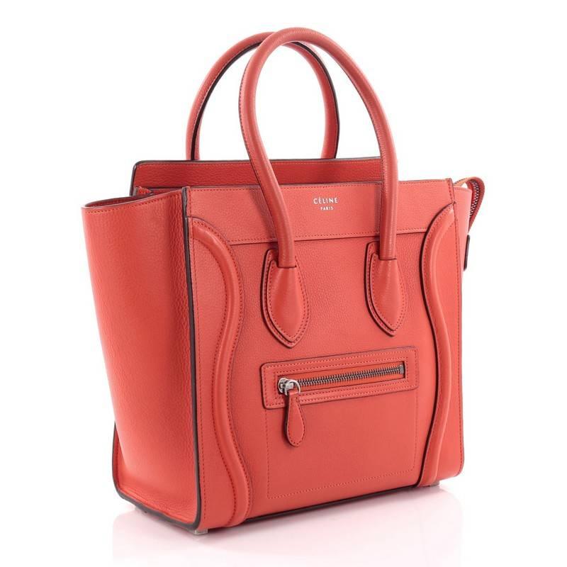 Red Celine Luggage Handbag Grainy Leather Micro