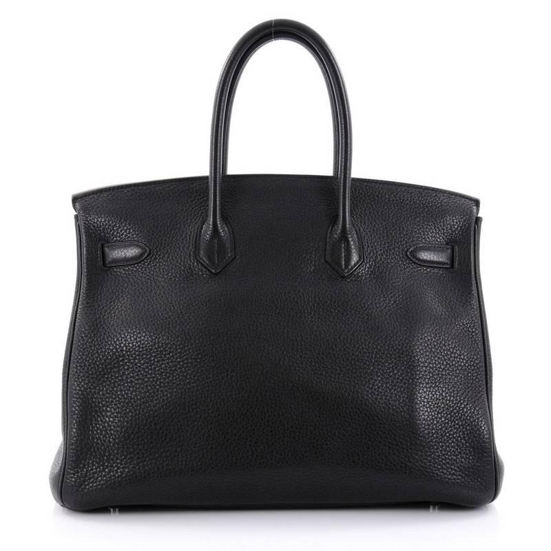 Hermes Birkin Handbag Black Clemence with Palladium Hardware 35 In Good Condition In NY, NY