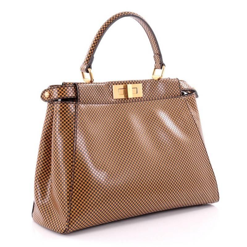 Brown Fendi Peekaboo Handbag Check Print Leather Regular