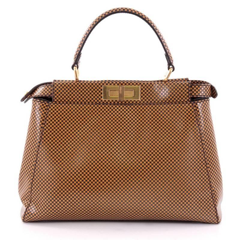 Fendi Peekaboo Handbag Check Print Leather Regular In Good Condition In NY, NY