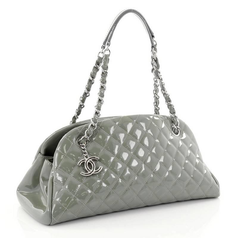 Gray Chanel Just Mademoiselle Handbag Quilted Patent Medium