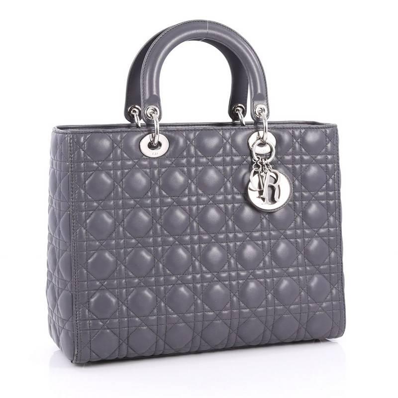 Gray Christian Dior Lady Dior Handbag Cannage Quilt Lambskin Large