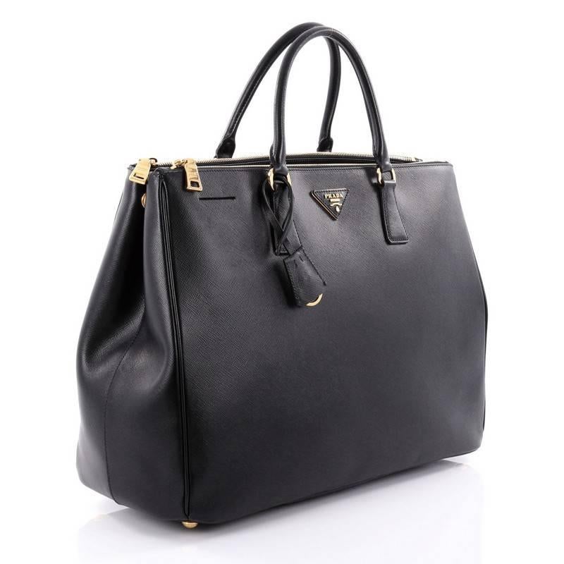 Black Prada Double Zip Lux Tote Saffiano Leather Large