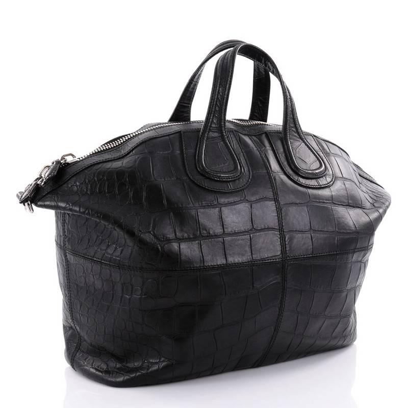 Black Givenchy Nightingale Satchel Crocodile Embossed Leather XL