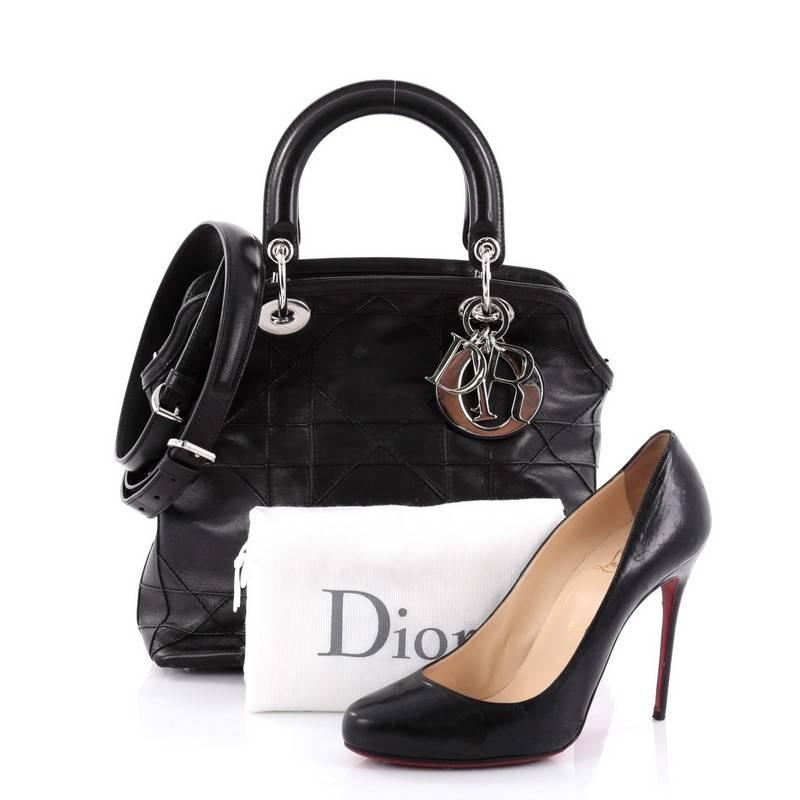 This authentic Christian Dior Granville Satchel Cannage Quilt Leather inspired by Dior's hometown is a classic design ideal for everyday use. Crafted in black leather with Dior’s iconic cannage stitching, this heritage-inspired chic satchel features