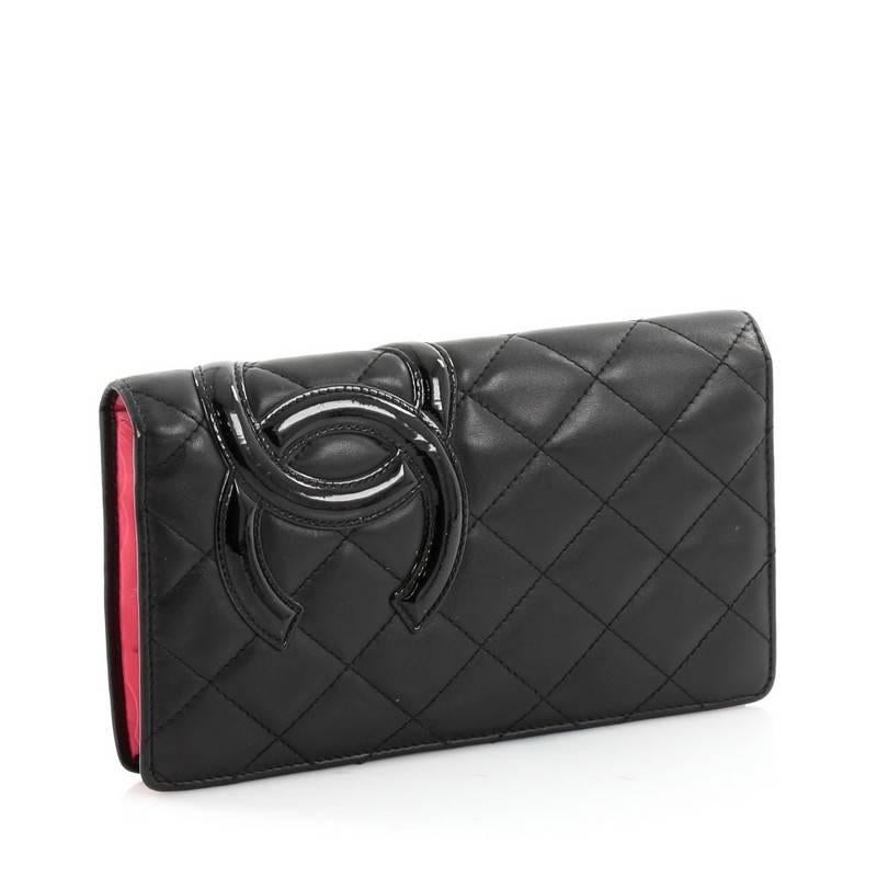 Black Chanel Cambon Wallet Quilted Lambskin Long is a chic and luxuriou