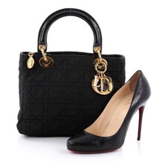 Christian Dior Lady Dior Handbag Cannage Quilt Nylon Medium