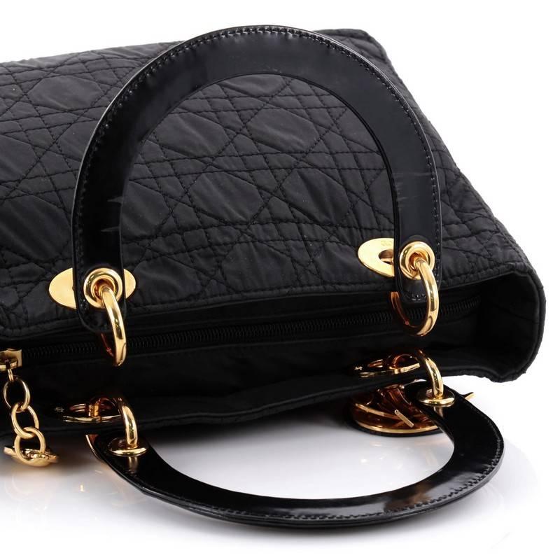 Black Christian Dior Lady Dior Handbag Cannage Quilt Nylon Medium