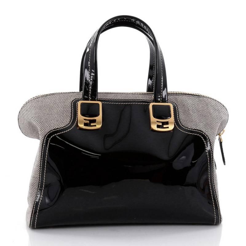 Fendi Chameleon Convertible Satchel Patent Leather and Canvas Medium In Good Condition In NY, NY