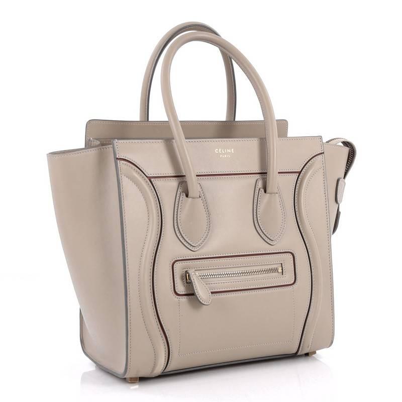 Brown Celine Luggage Handbag Smooth Leather Micro