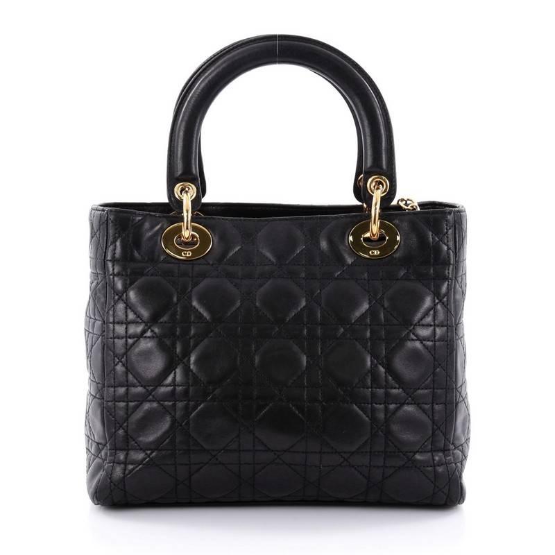 Christian Dior Vintage Lady Dior Handbag Cannage Quilt Lambskin Medium In Good Condition In NY, NY