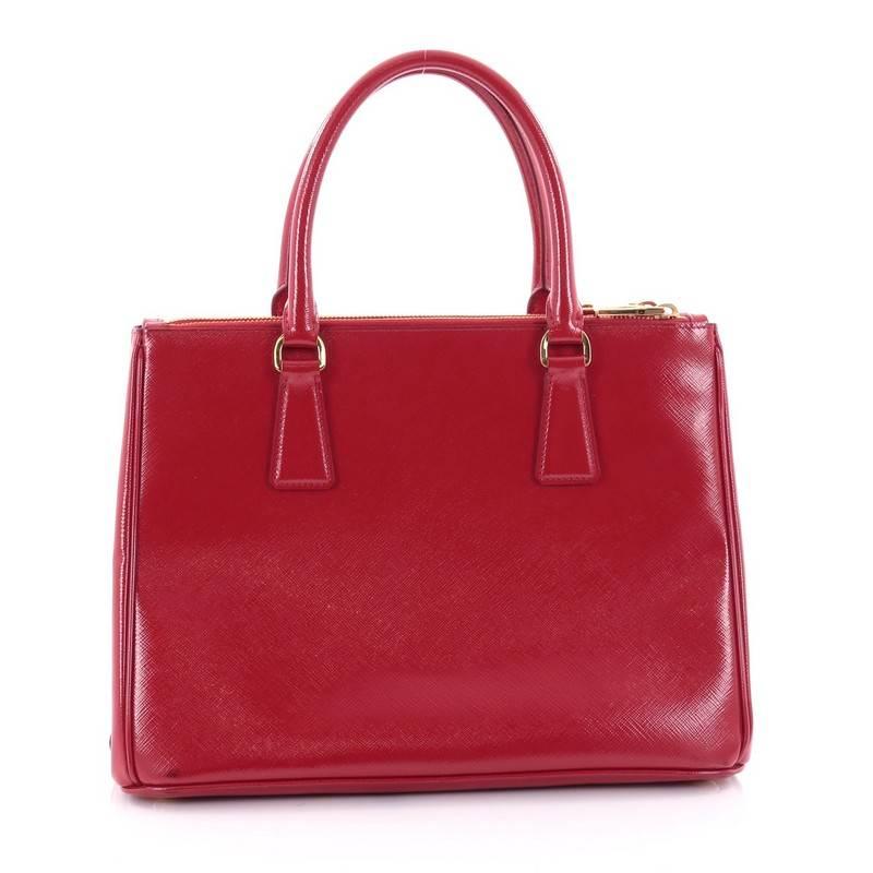 Prada Front Pocket Double Zip Lux Tote Vernice Saffiano Leather Medium In Good Condition In NY, NY