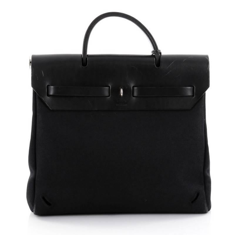 Black Hermes Toile and Leather PM Herbag handbag